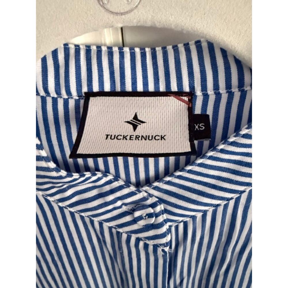 Tuckernuck NWOT Blue Stripe Royal Shirt Dress 3/4 Sleeve Tiered Mini Dress XS - Picture 9 of 11
